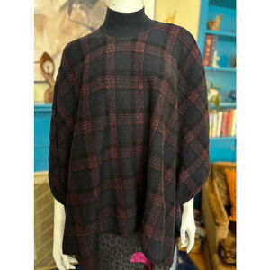Women's Theory Plaid Poncho Size S Black Red